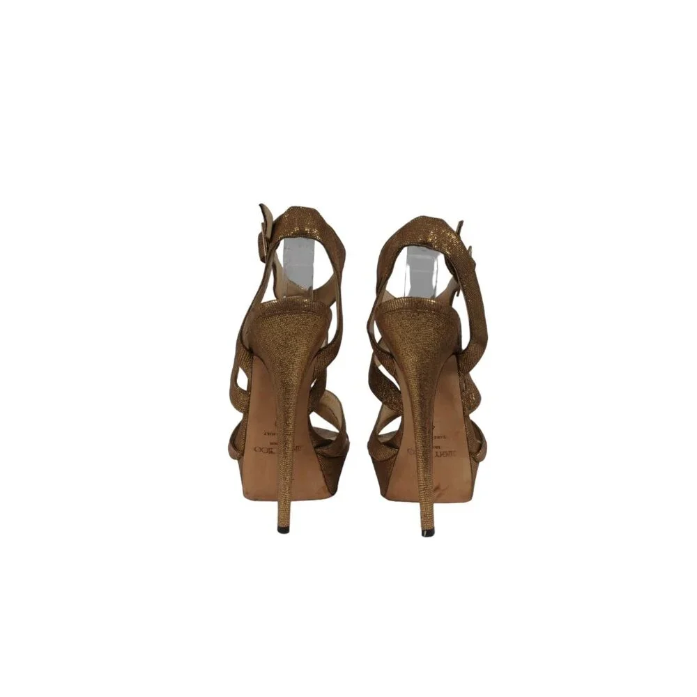 Jimmy Choo Platform Sandals  US10 EU40 Bronze Gold Metallic Lame Crisscross Vamp